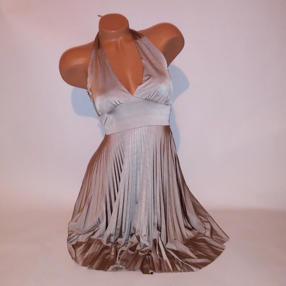 Elegant Halter Neck Mini Dress in Silver